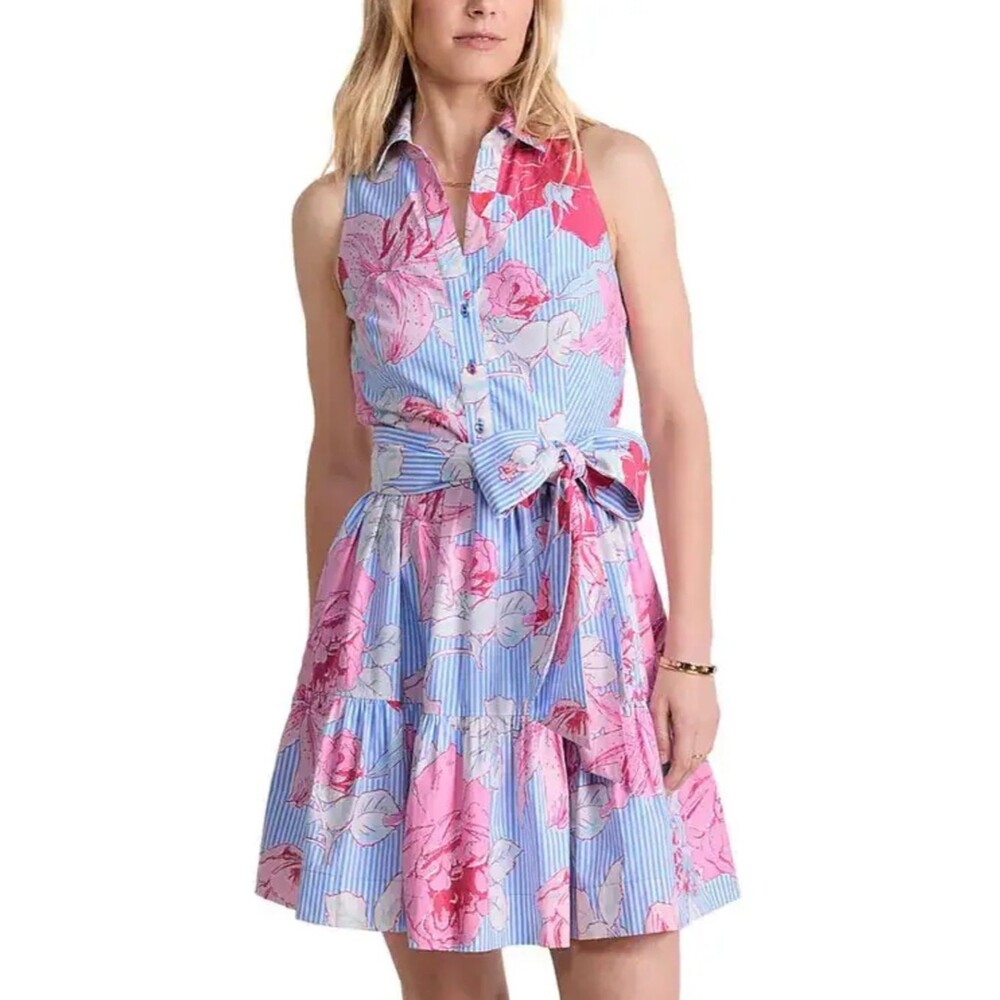 Vineyard Vines Floral shirt dress sleeveless Kentucky derby Women’s size 10 EUC